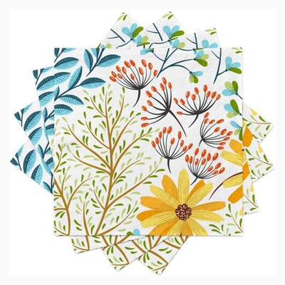 Recycled Bamboo Paper Napkin Tissue With Blue Floral Pattern