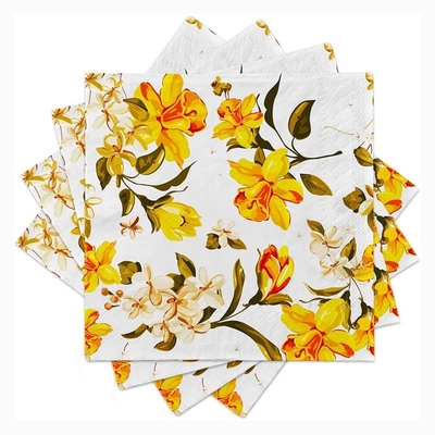 Recycled Bamboo Paper Napkin Tissue With Blue Floral Pattern